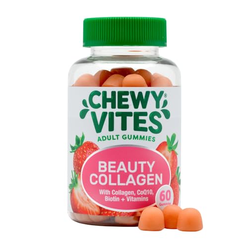 Chewy Vites Beauty Collagen 60 Gummy Vitamins |Hydrolised Collagen, CoQ10, Biotin + Vitamins | 1 Month Supply | Real Fruit Juice | Berry Flavour | 2-a-Day |